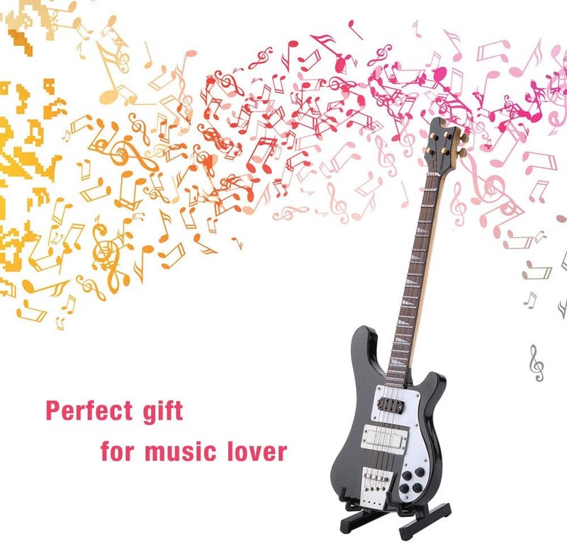 Miskall Electric Bass Model, Black Miniature Bass Guitar Replica with Stand and Case Instrument Model Ornaments Gift - Image 3
